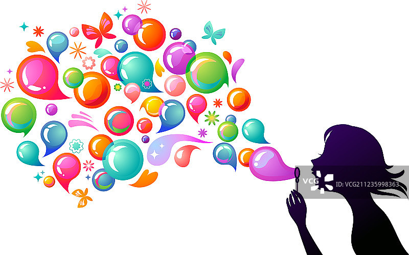 孩子们在玩耍：女孩吹泡泡图片素材