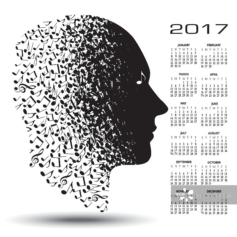 2017年日历，由音符组成的人图片素材