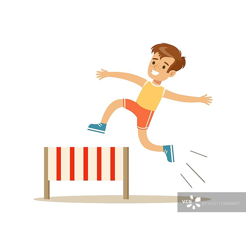 男孩跨栏，儿童练习不同运动图片素材