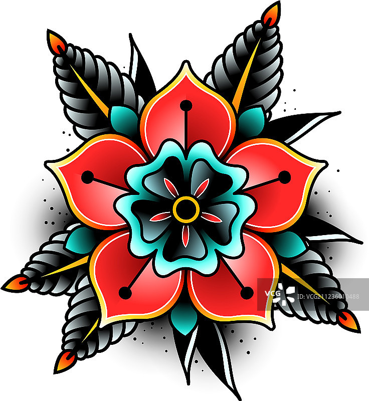 老式纹身花朵图案图片素材