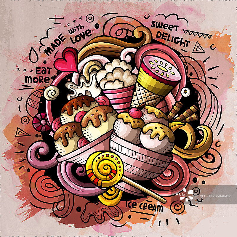 冰淇淋卡通涂鸦水彩图片素材