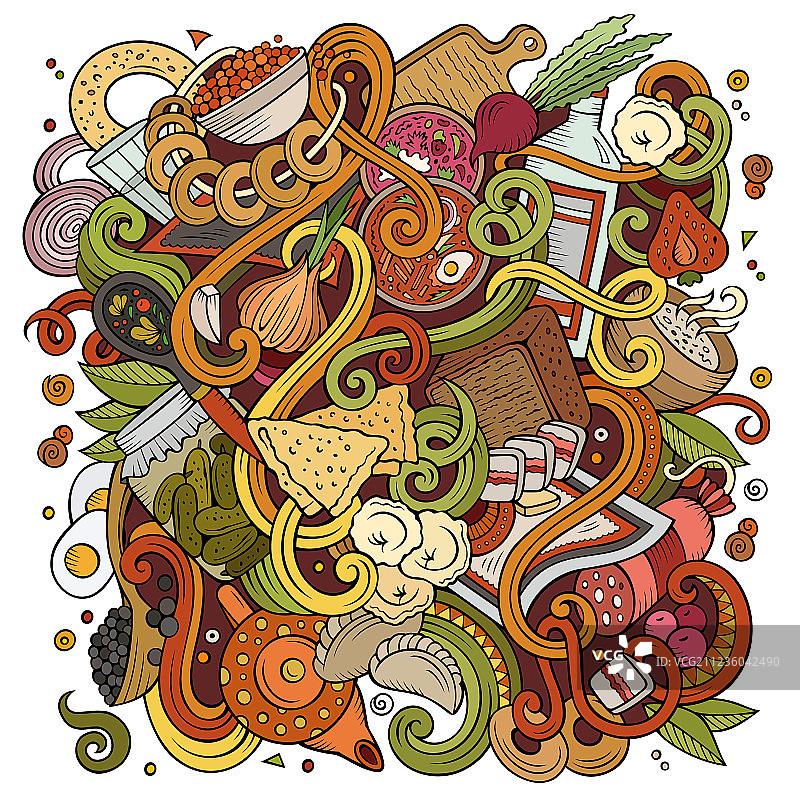 卡通可爱涂鸦手绘俄罗斯食物图片素材