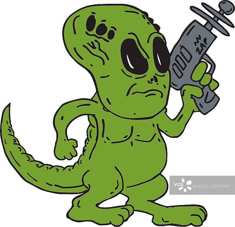 外星恐龙拿着射线枪卡通图片素材