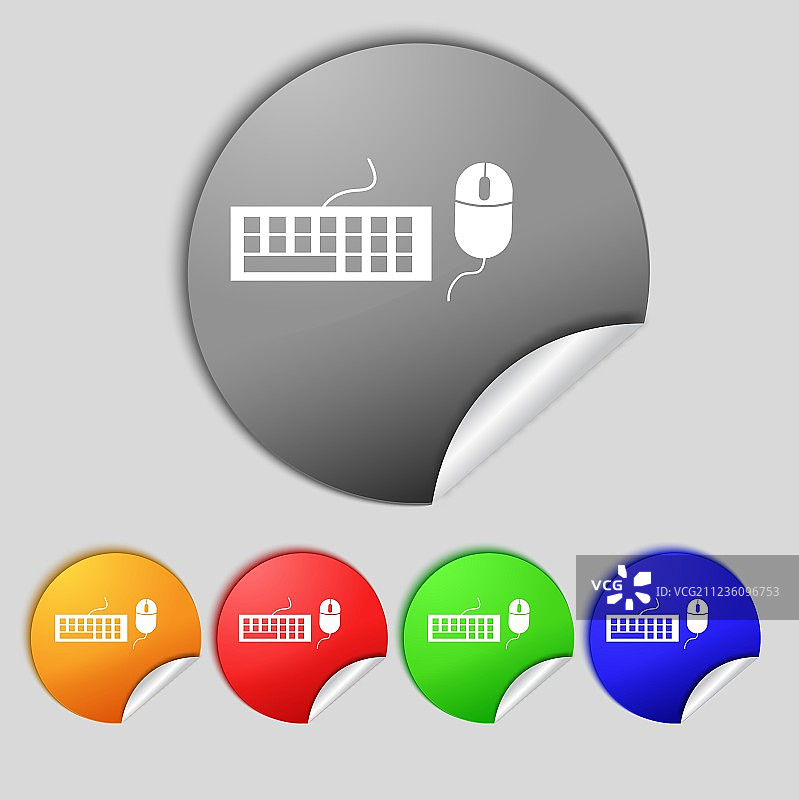 电脑键盘和鼠标彩色图标集图片素材