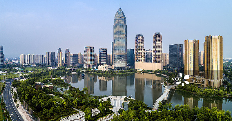 绍兴 迪荡湖 现代建筑群 航拍全景图片素材