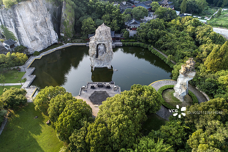 绍兴 柯岩景区  天工大佛 航拍图片素材