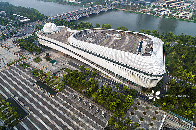 绍兴市 文化中心  科技馆 航拍图片素材