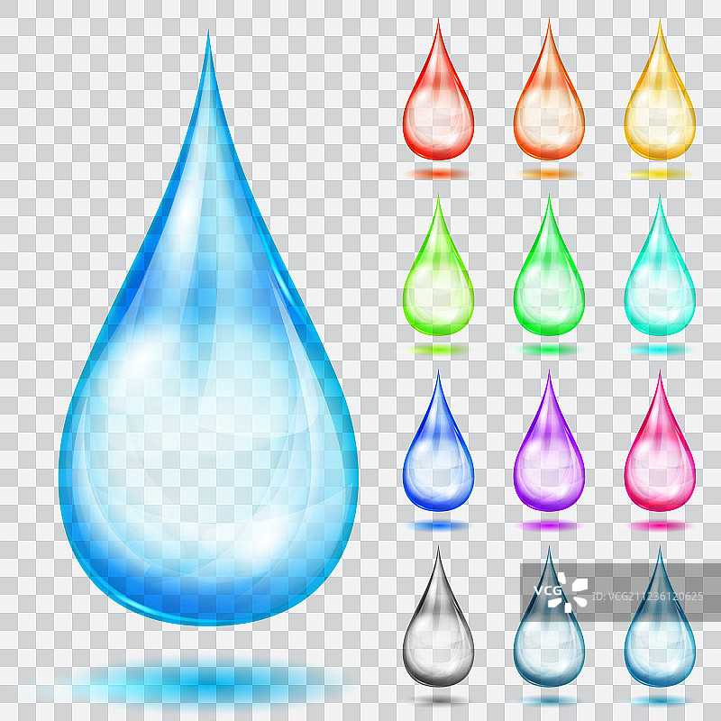透明彩色水滴合集图片素材