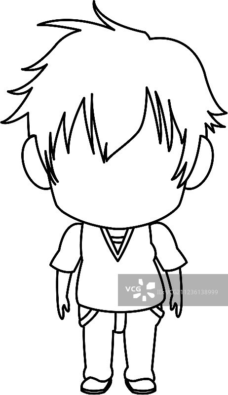 动漫发型小男孩站立轮廓图图片素材