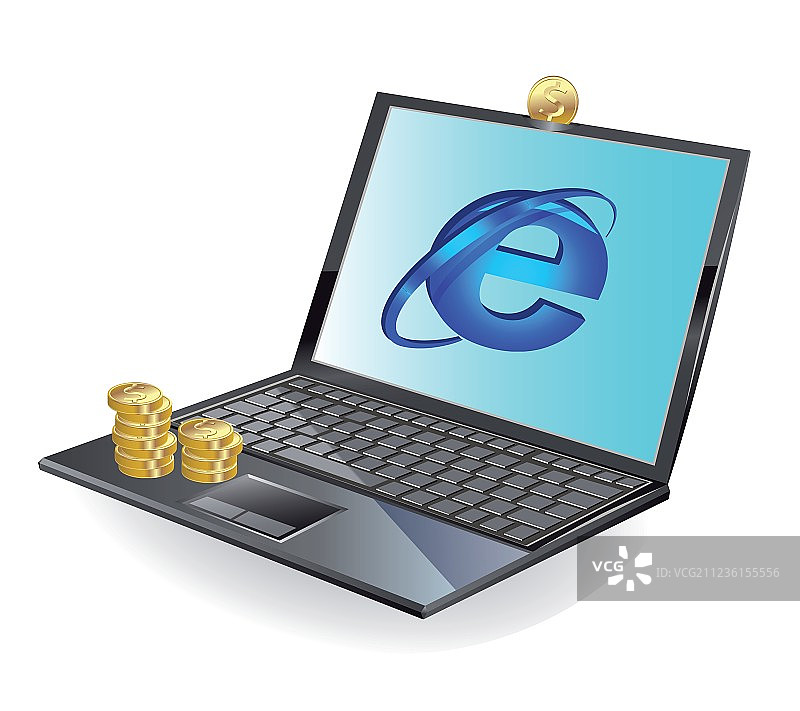 笔记本电脑和金币图片素材