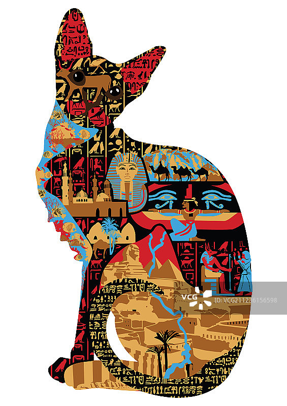 猫咪图案的埃及风格图案图片素材