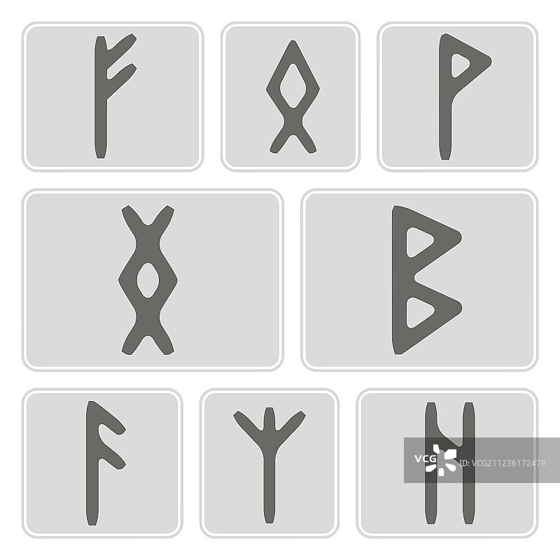 一组带有符文的单色图标图片素材