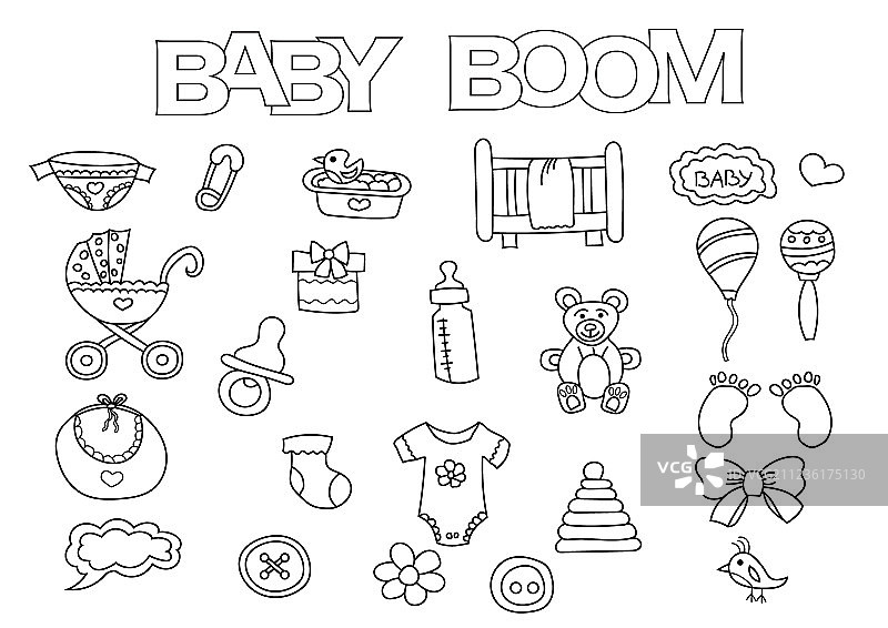 婴儿潮元素手绘套装图片素材