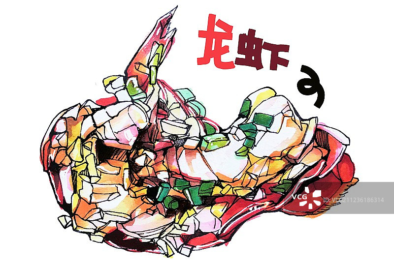 美食手绘插画 龙虾夜宵宵夜外卖 虾1 无背景图片素材