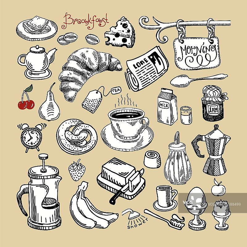 早餐套餐速写图片素材