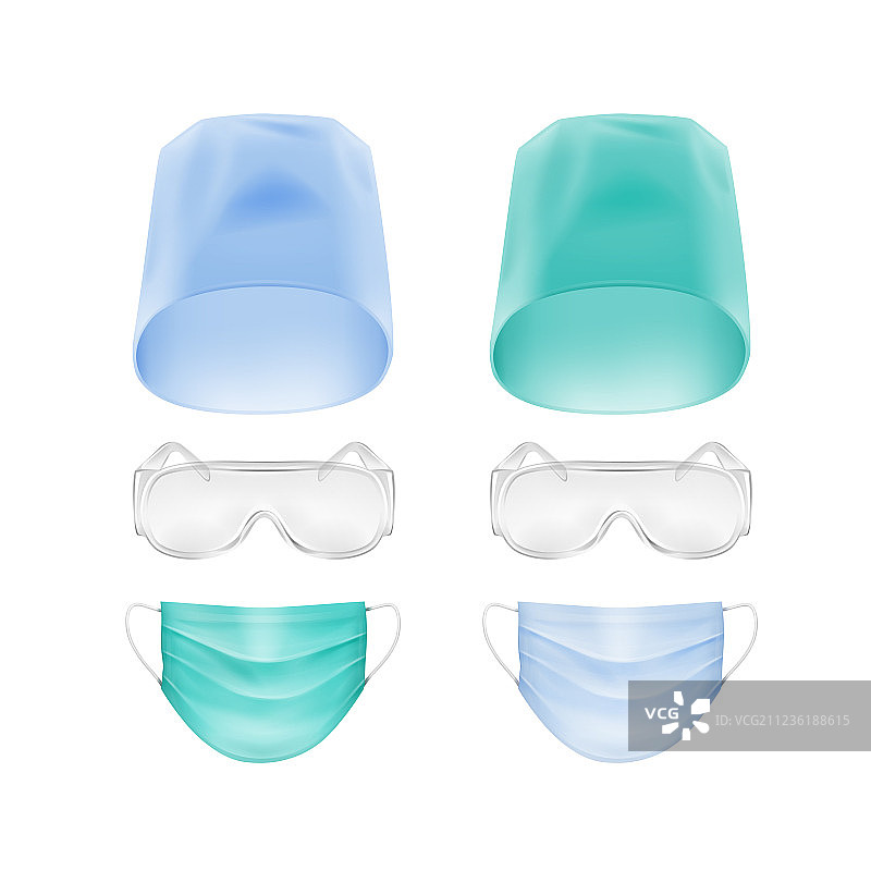 医用口罩帽子眼镜套装图片素材
