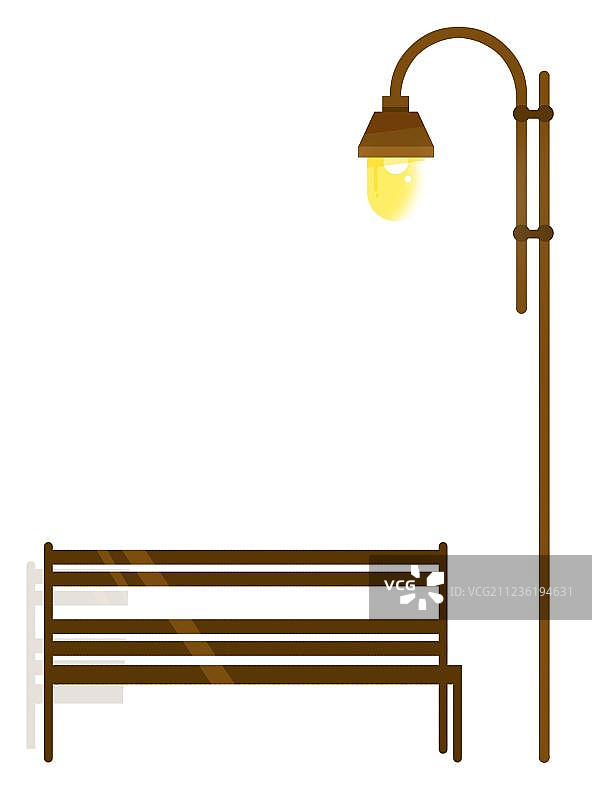 褐色路灯下的长椅插画元素图片素材