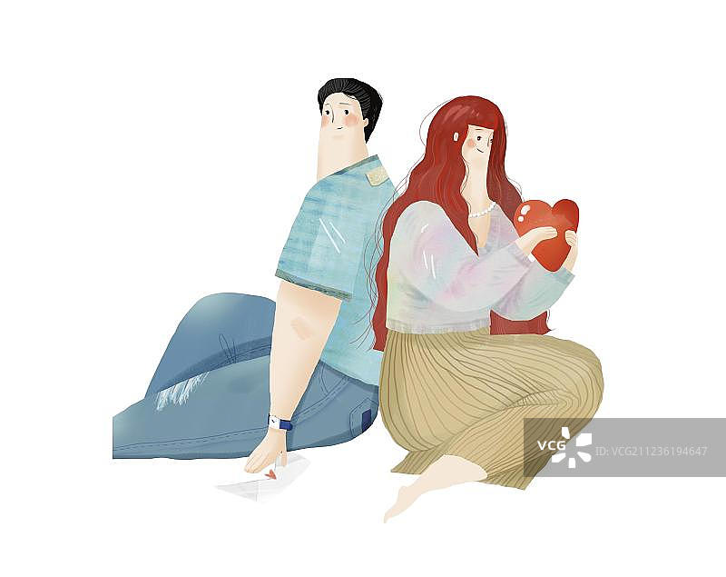 背靠背卡通情侣形象插画元素图片素材