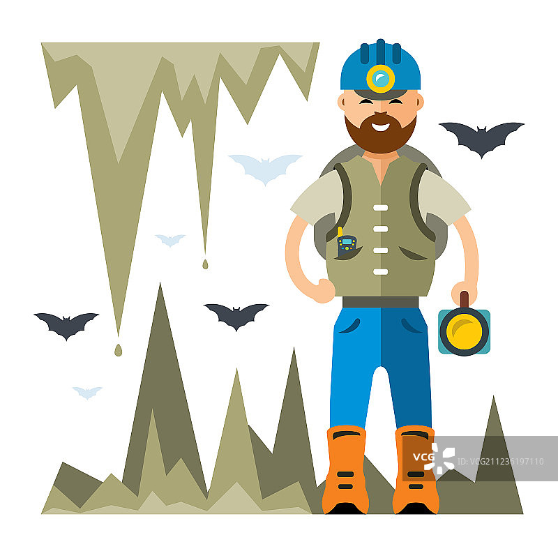 洞穴探险者扁平风格卡通图片素材