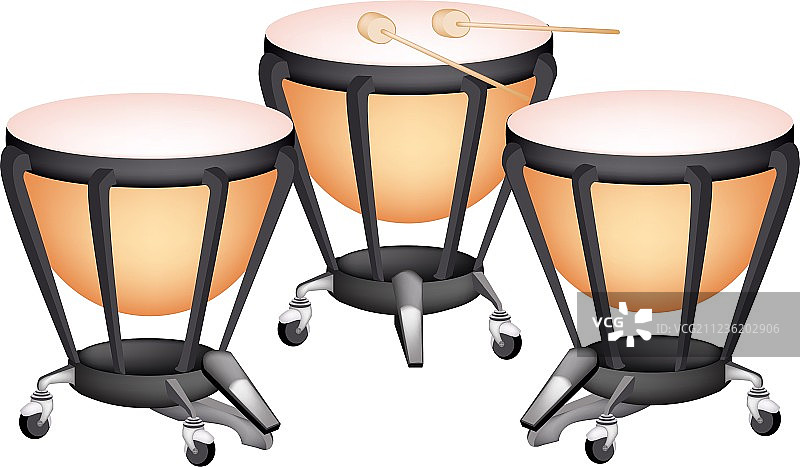 三架精美的古典定音鼓图片素材