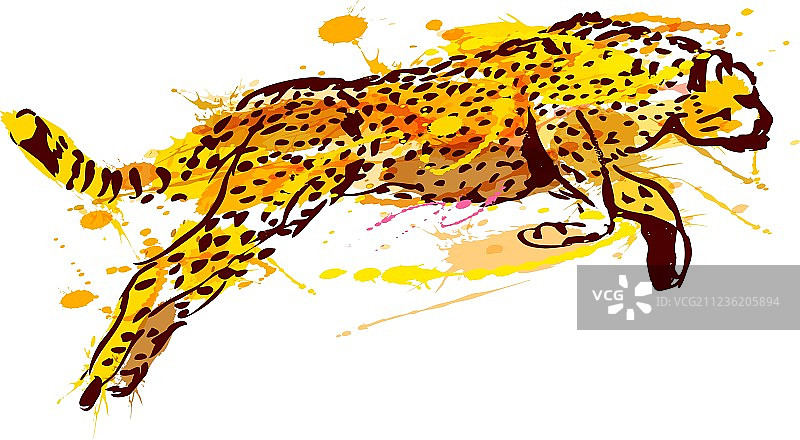 彩色手绘跳跃美洲豹图片素材
