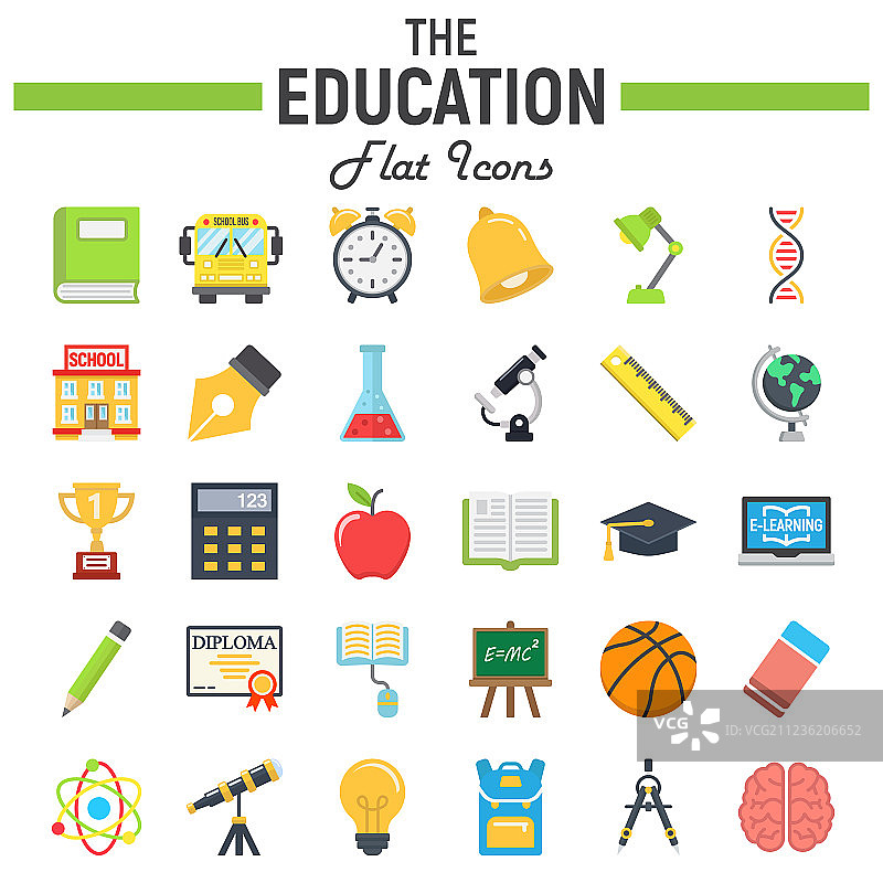 教育扁平图标合集：学校标志系列图片素材