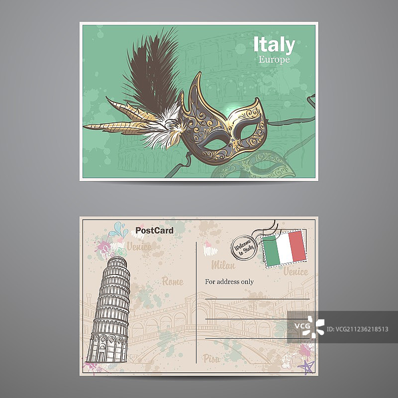 意大利主题明信片正反面图片素材