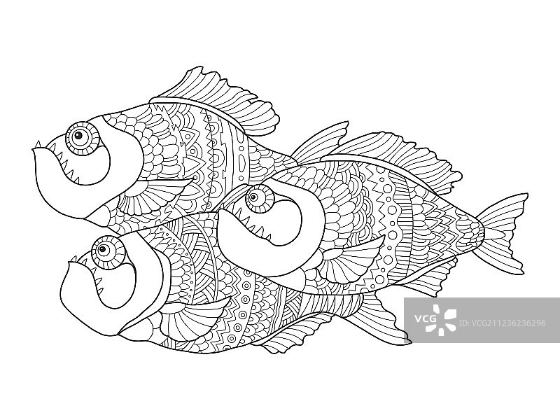 成人食人鱼涂色书图片素材