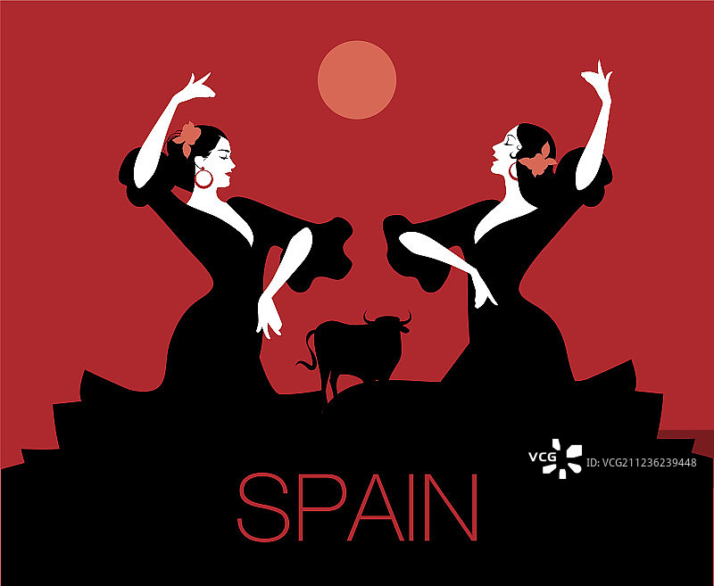 典型的西班牙舞蹈：斗牛、月亮或太阳图片素材