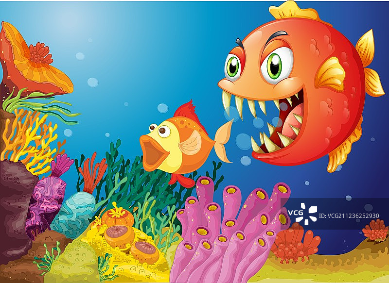 彩色珊瑚礁与两条鱼图片素材