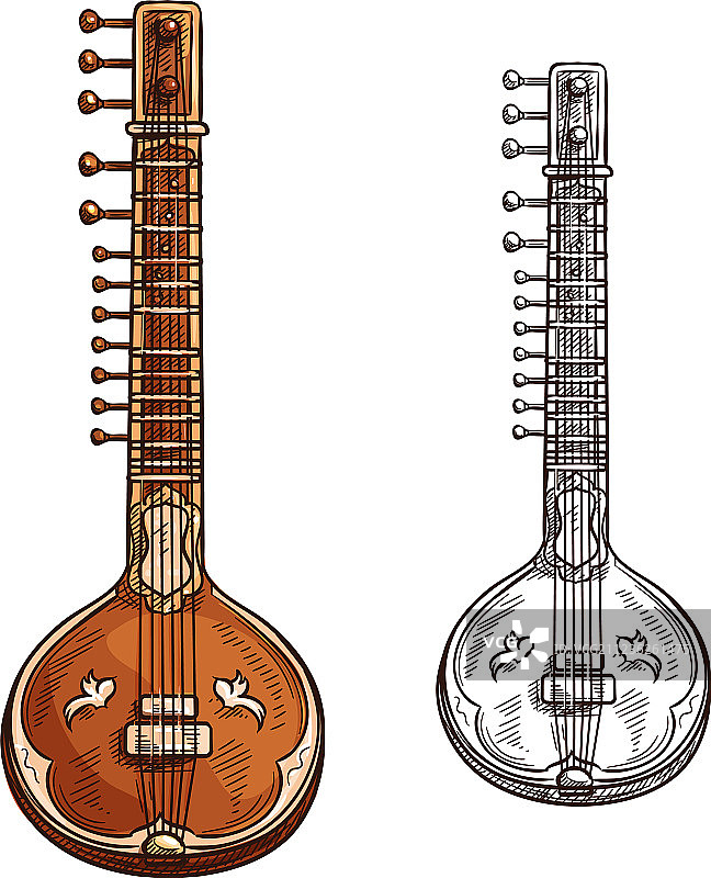 西塔琴乐器图标草图图片素材