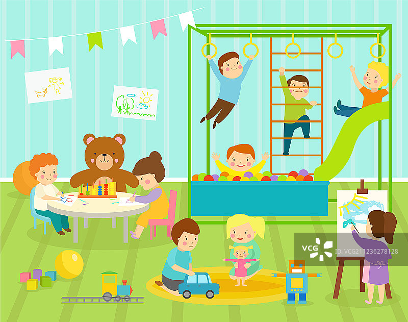 带有大滑梯的幼儿园房间图片素材