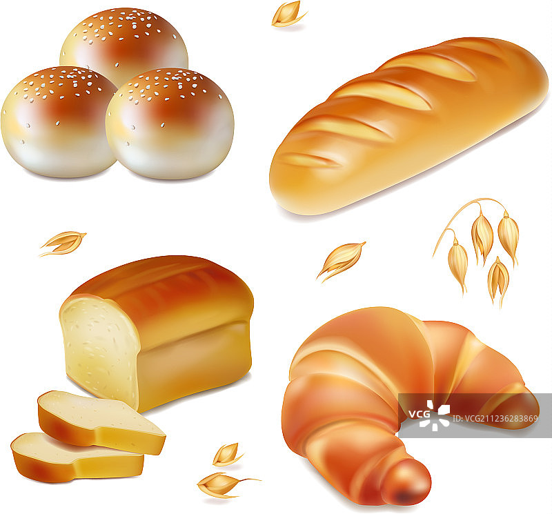 逼真面包烘焙图标集图片素材