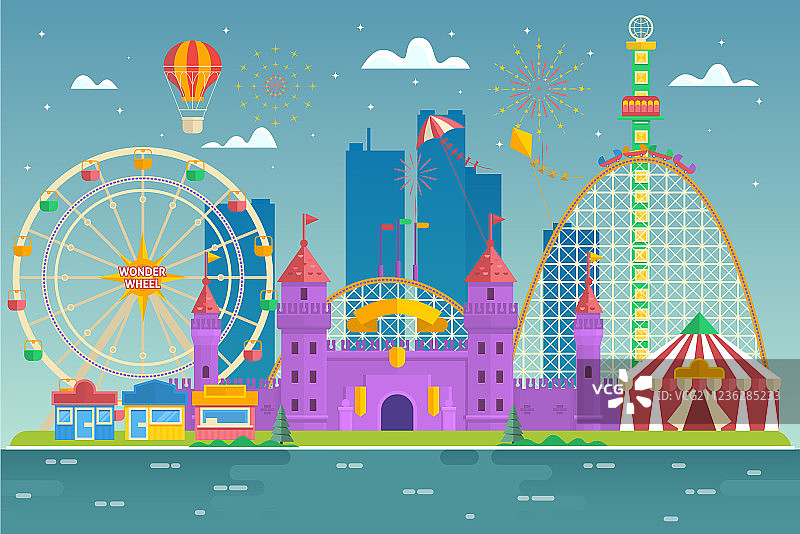带有景点和过山车的游乐园图片素材