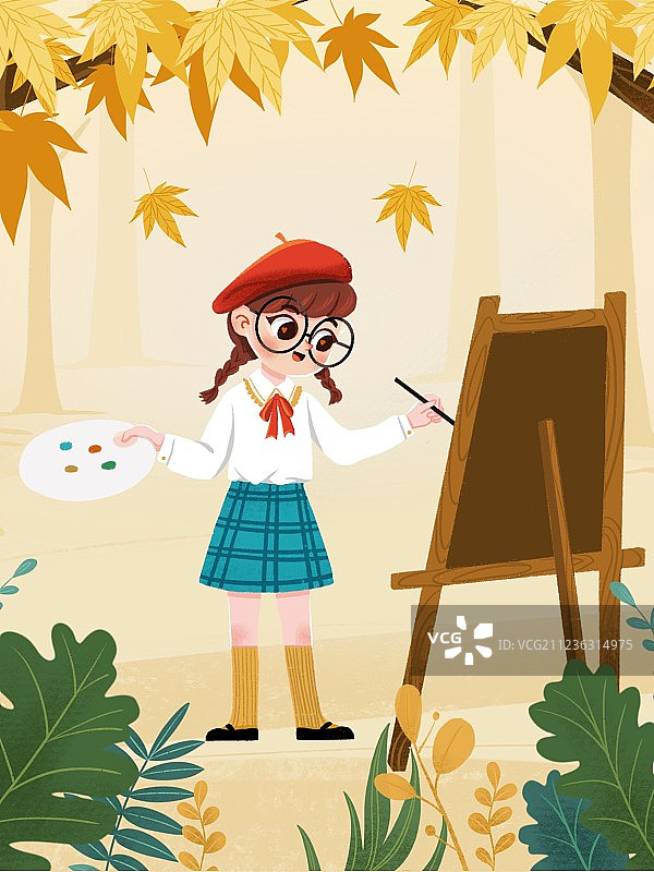 秋天里的小画家图片素材
