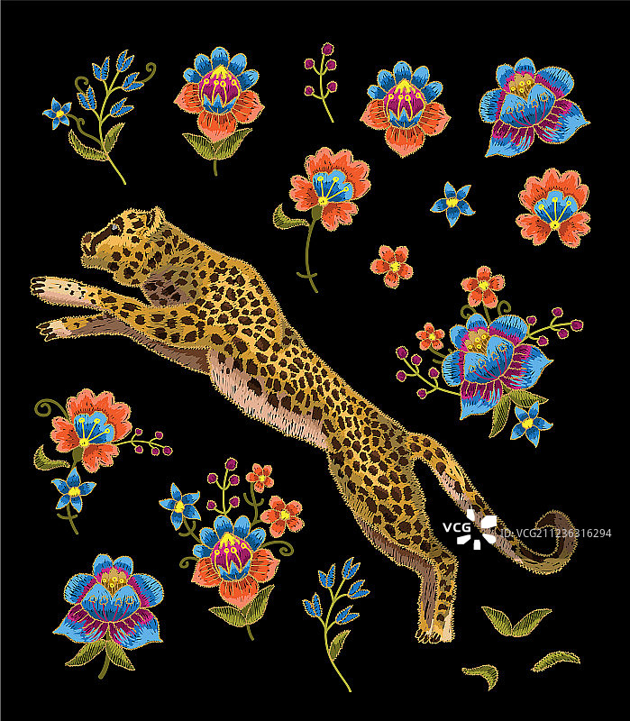 鲜花与豹子图片素材