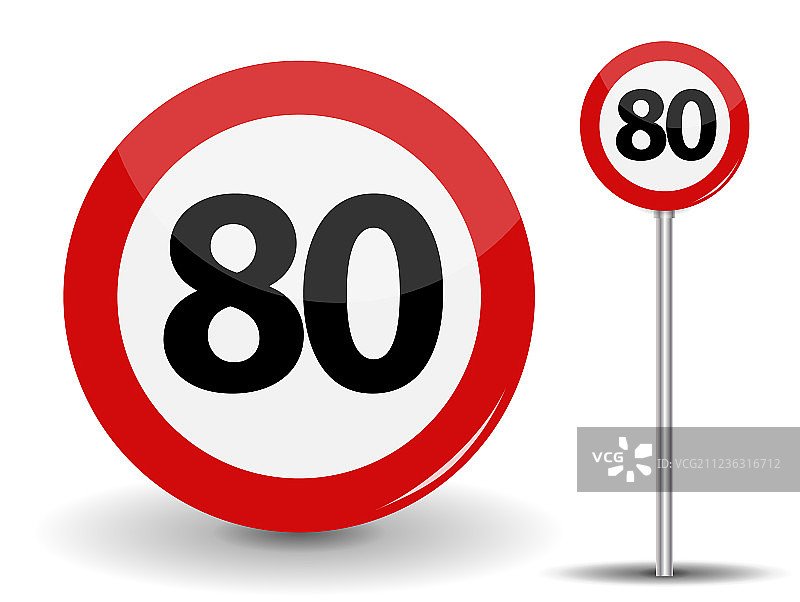 圆形红色限速80公里路标图片素材