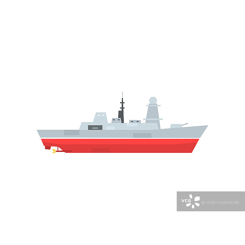 带雷达和天线的海军武装船图片素材