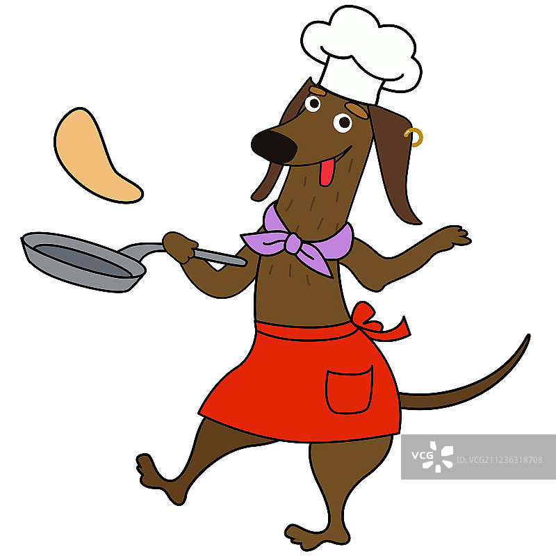 卡通腊肠犬厨师做煎饼图片素材