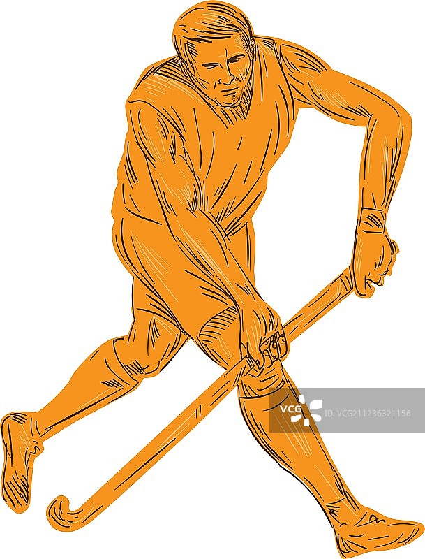 曲棍球运动员带球棒跑步绘画图片素材