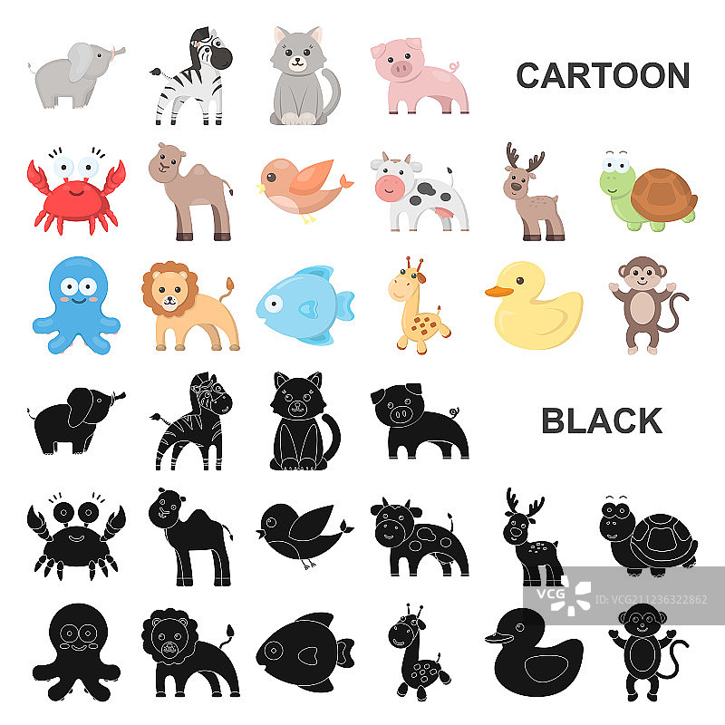 不切实际的卡通动物图标集图片素材