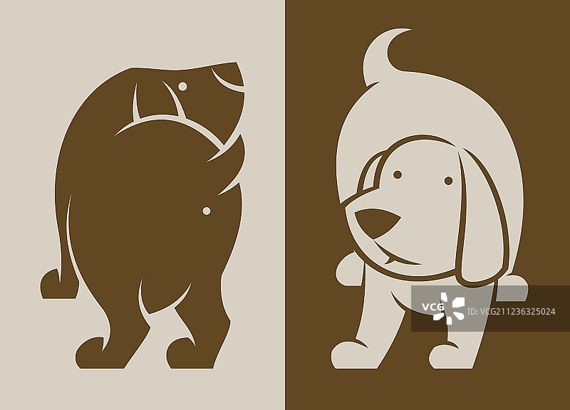 狗的轮廓剪影（正面和背面）图片素材