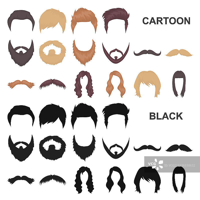胡须和胡须发型卡通图标图片素材