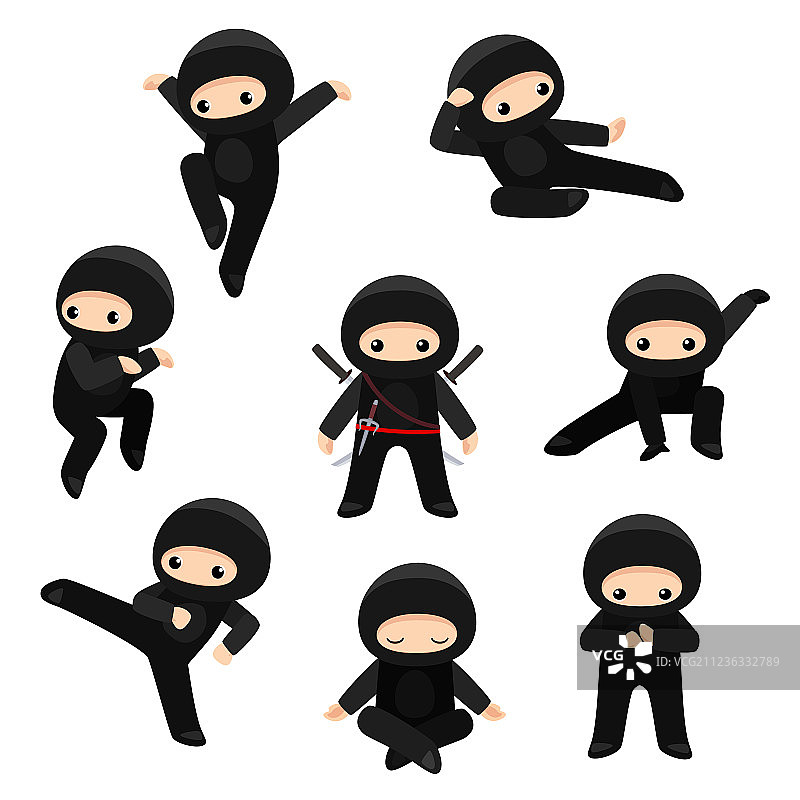 各种姿势的可爱忍者套装图片素材