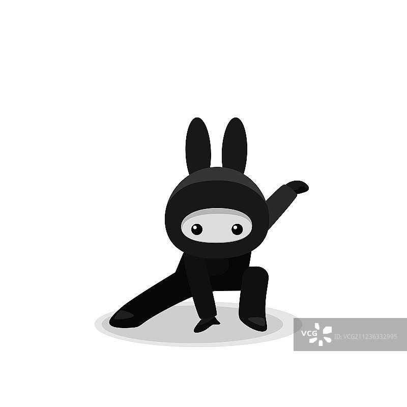 蹲着的可爱兔子忍者（白色背景）图片素材