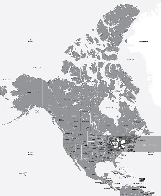 美国和加拿大黑白地图图片素材