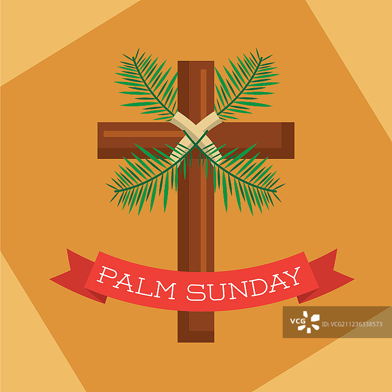 棕榈主日树枝与黄色丝带装饰图片素材
