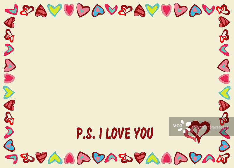 黄色背景上的心形文字边框图片素材