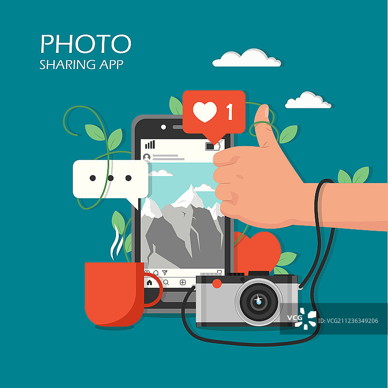 社交照片分享App扁平风格图片素材