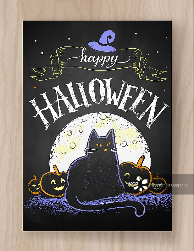 万圣节粉笔明信片设计图片素材